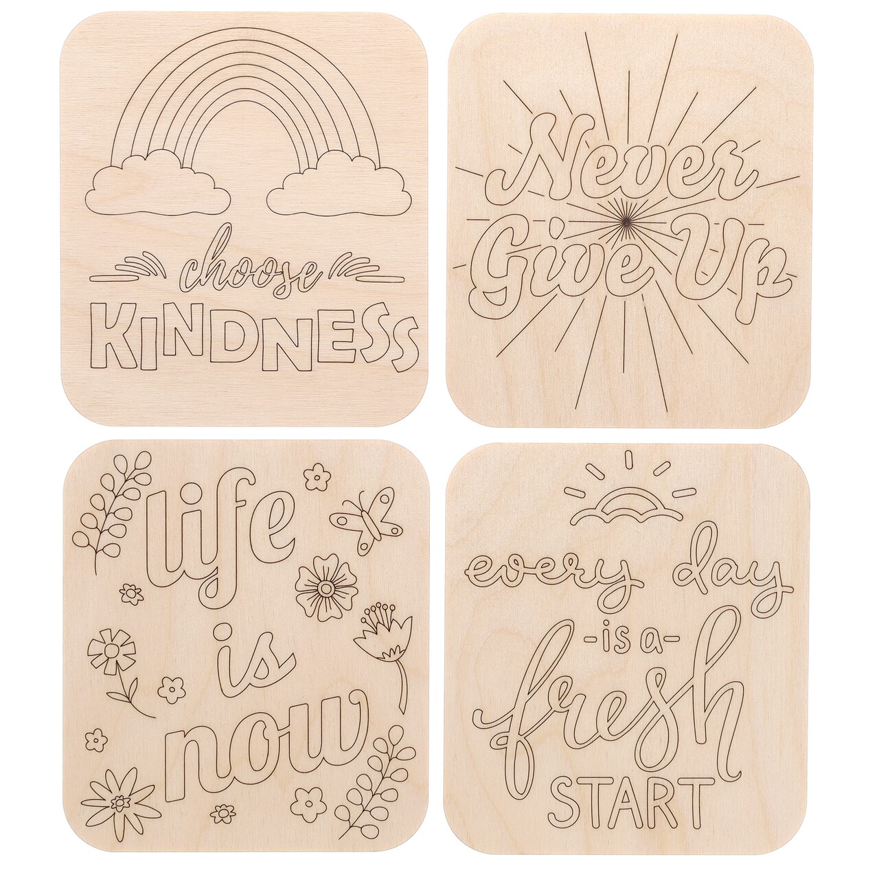 Hampton Art - Crate D�cor, Choose Kindness 5.5"x5.5", 4pc, Unfinished Wood Cutouts, Wood Cutouts for Crafts, Wood Shapes for Crafts, Wood Cut Outs, Wooden Painting Crafts